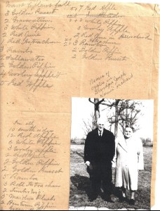 List of trees for first commercial planting in fall 1876. The picture at bottom right is of Grandpa Joseph